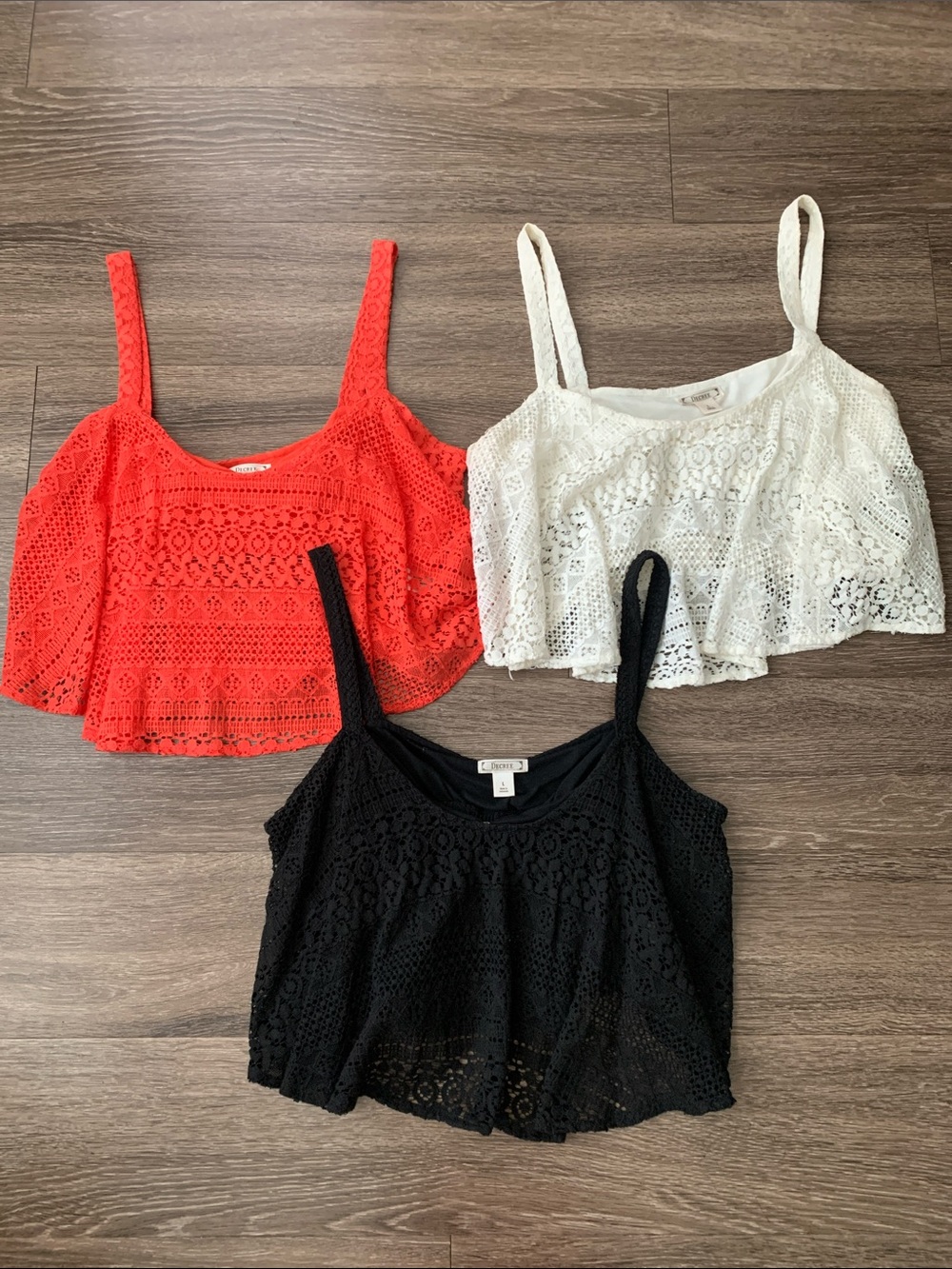 Decree Crochet Lace Camisole in Coral, White & Black